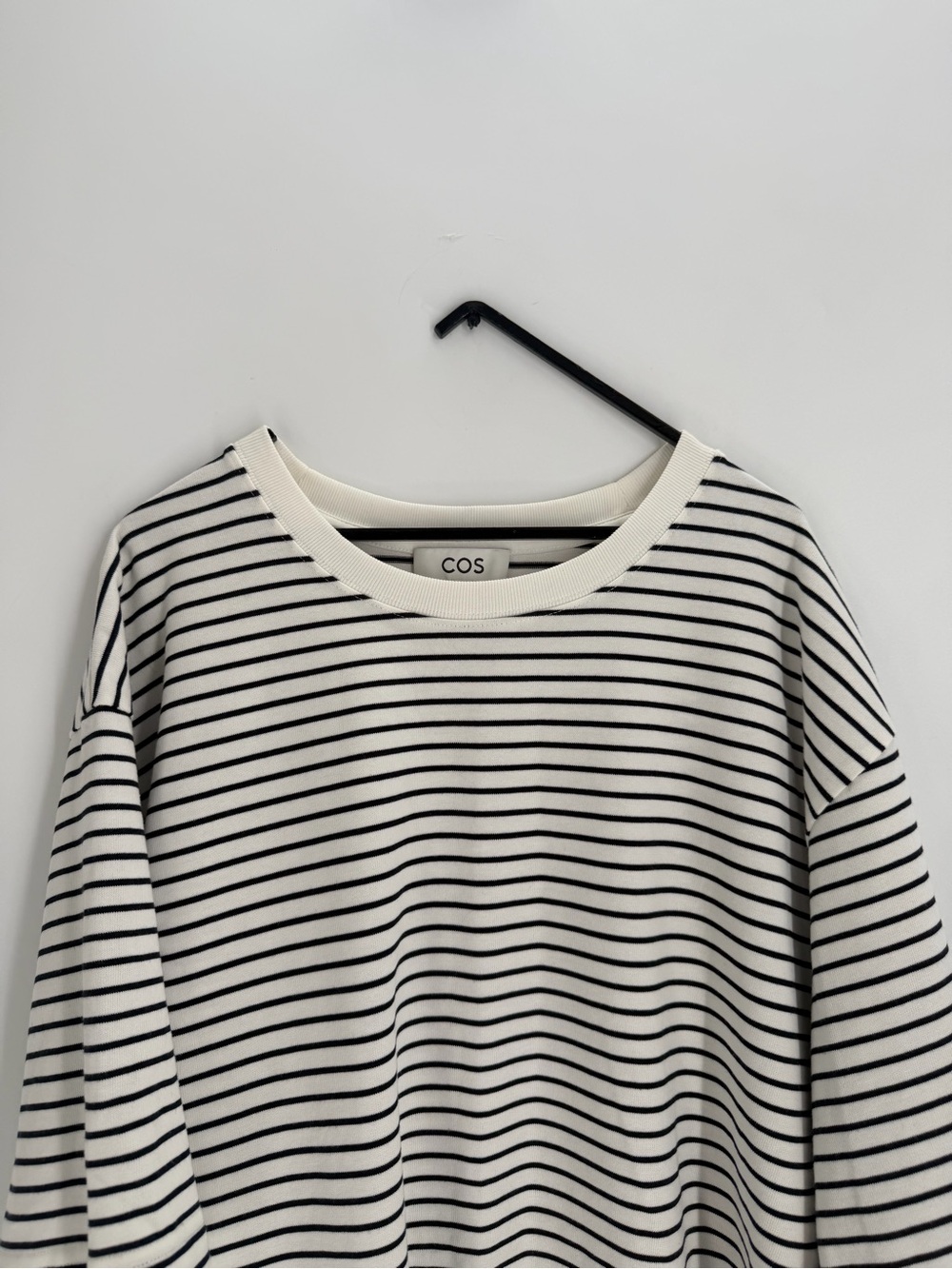 Cos White Black Striped Relaxed Boxy Short Wide Sleeve T-Shirt Mini Dress